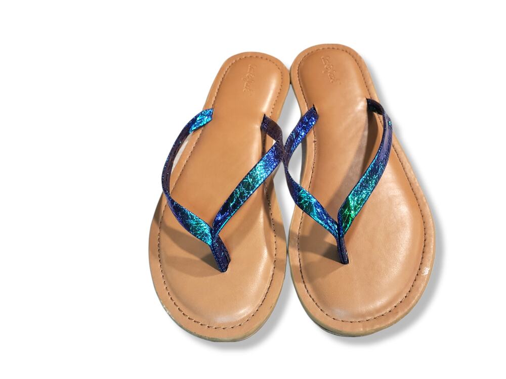 Girls 2/3 Blue Iridescent Mermaid Lagoon Flip Flop Sandals